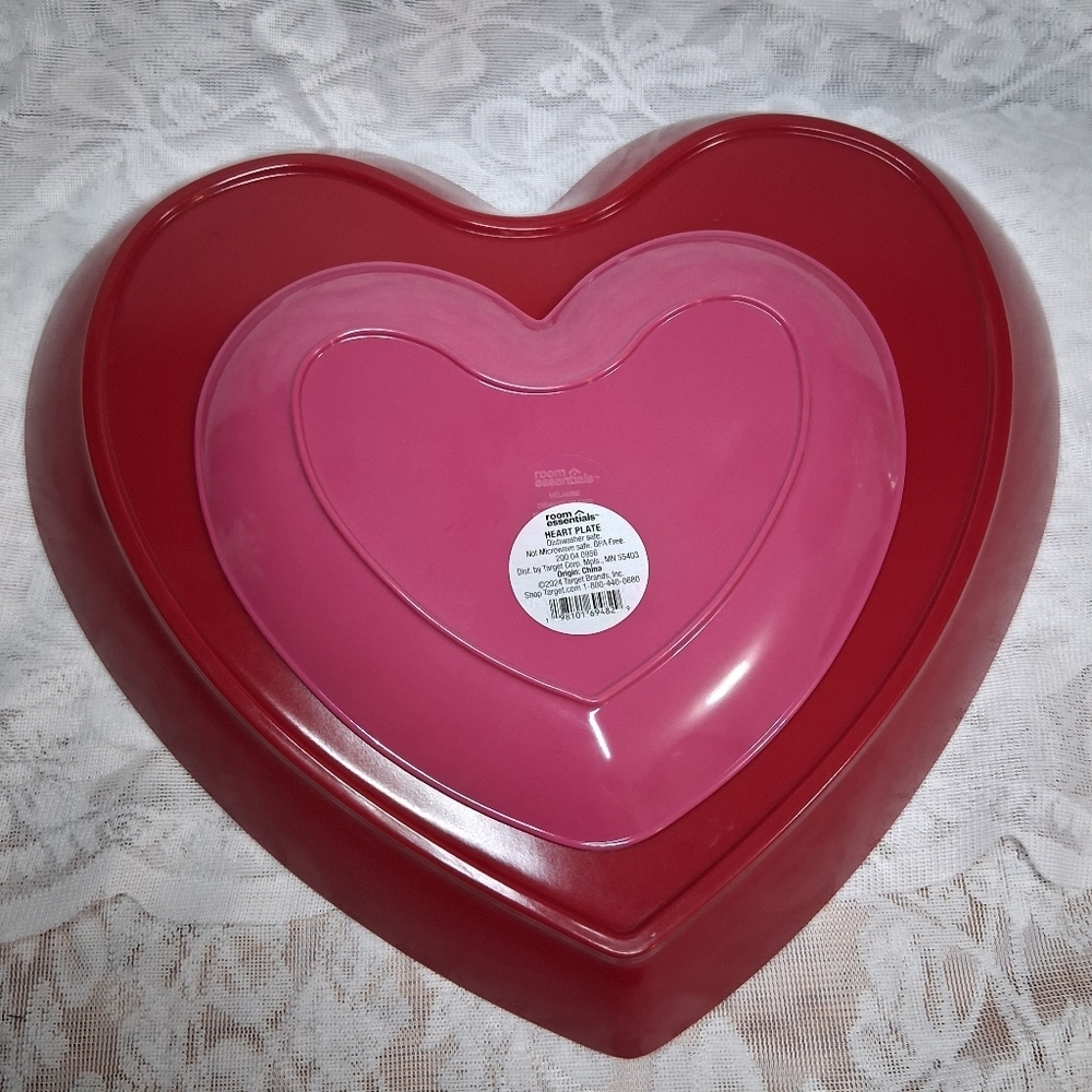 Melamine Heart Plates Valentines Day Decor Pink Red - Picture 8 of 10